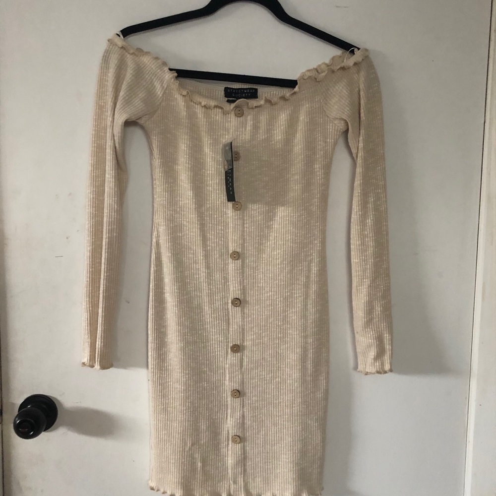 Beige body con button up dress
